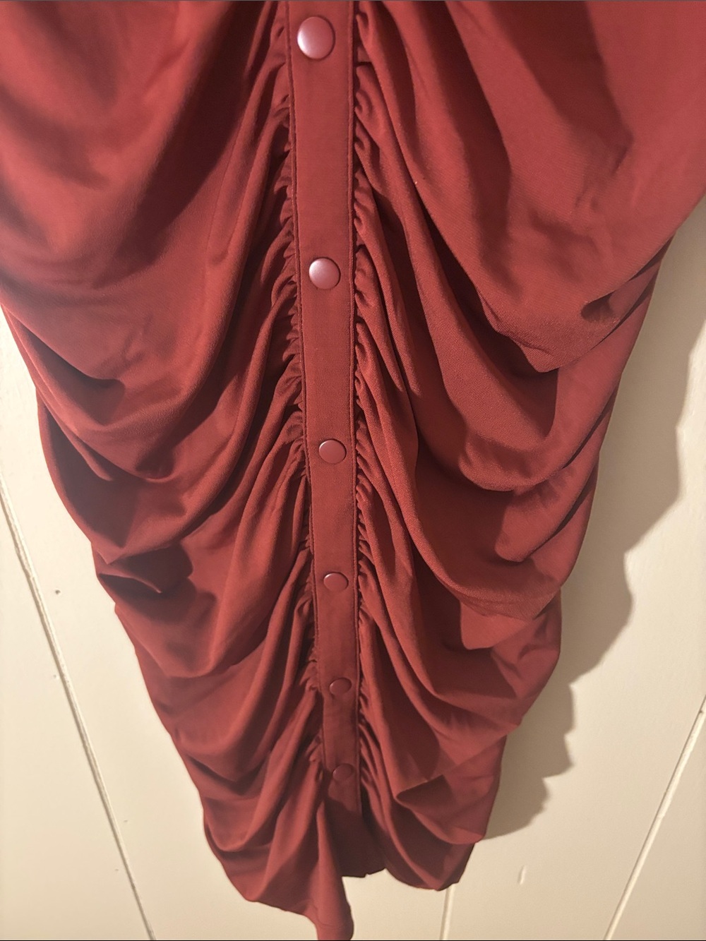torrid Ruched Button-Front Midi Dress in Rust - Picture 5 of 8